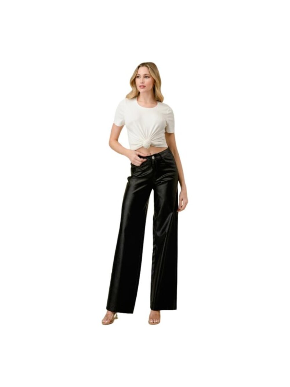 Women's High Waisted Super Stretch Faux Leather Wide Leg Pants